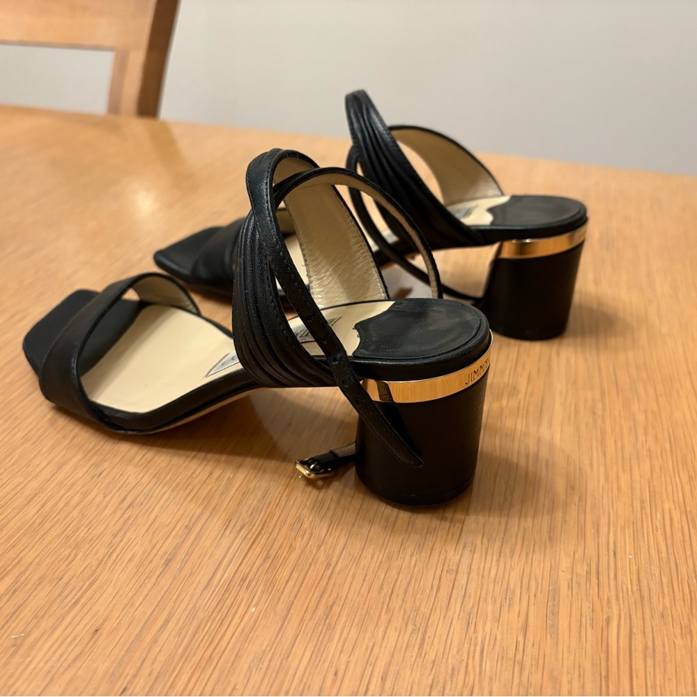 Jimmy Choo Black and Gold Strappy Sandals